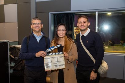 Professor Diego N. Marcos, Assistant Professor of Economics, Shenandoah University (left), Mr. Cristian Inderkumer, Director of Research of the Civil Association for Argentinian Chinese Association (right), and Ms. Anna Yuen, Person-in-Charge, Virtual Exchange Centre, HKBU SCE (middle).