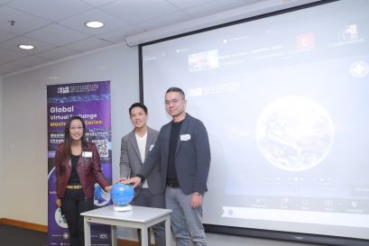 Mr Roger Kan (middle), Dr Tsen Wai Sing, Division Leader of Communication (right), and Ms Anna Yuen, Academic Coordinator of Creative Communication and Person-in-Charge of VEC (left), officiated the closing ceremony of the Global Virtual Exchange Masterclass Series.